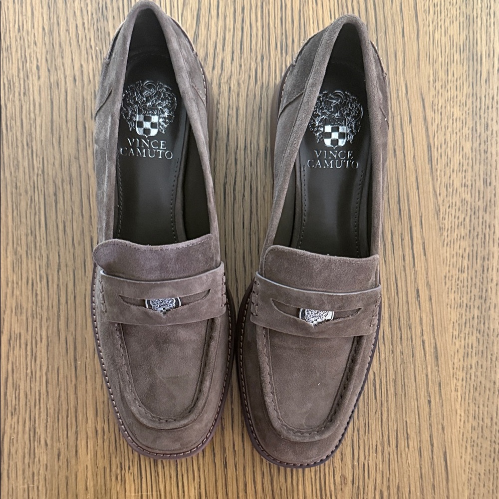 Vince Camuto Taupe Suede Penny Loafers